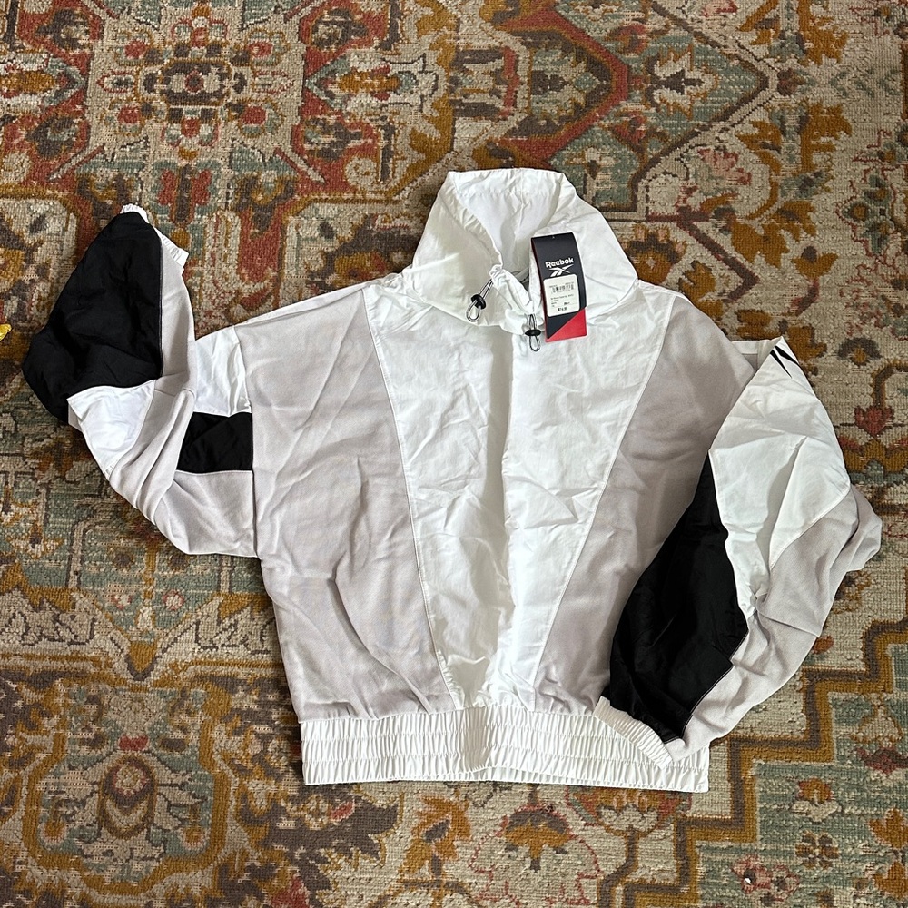 Reebok White and Black Colorblock Hooded Windbreaker